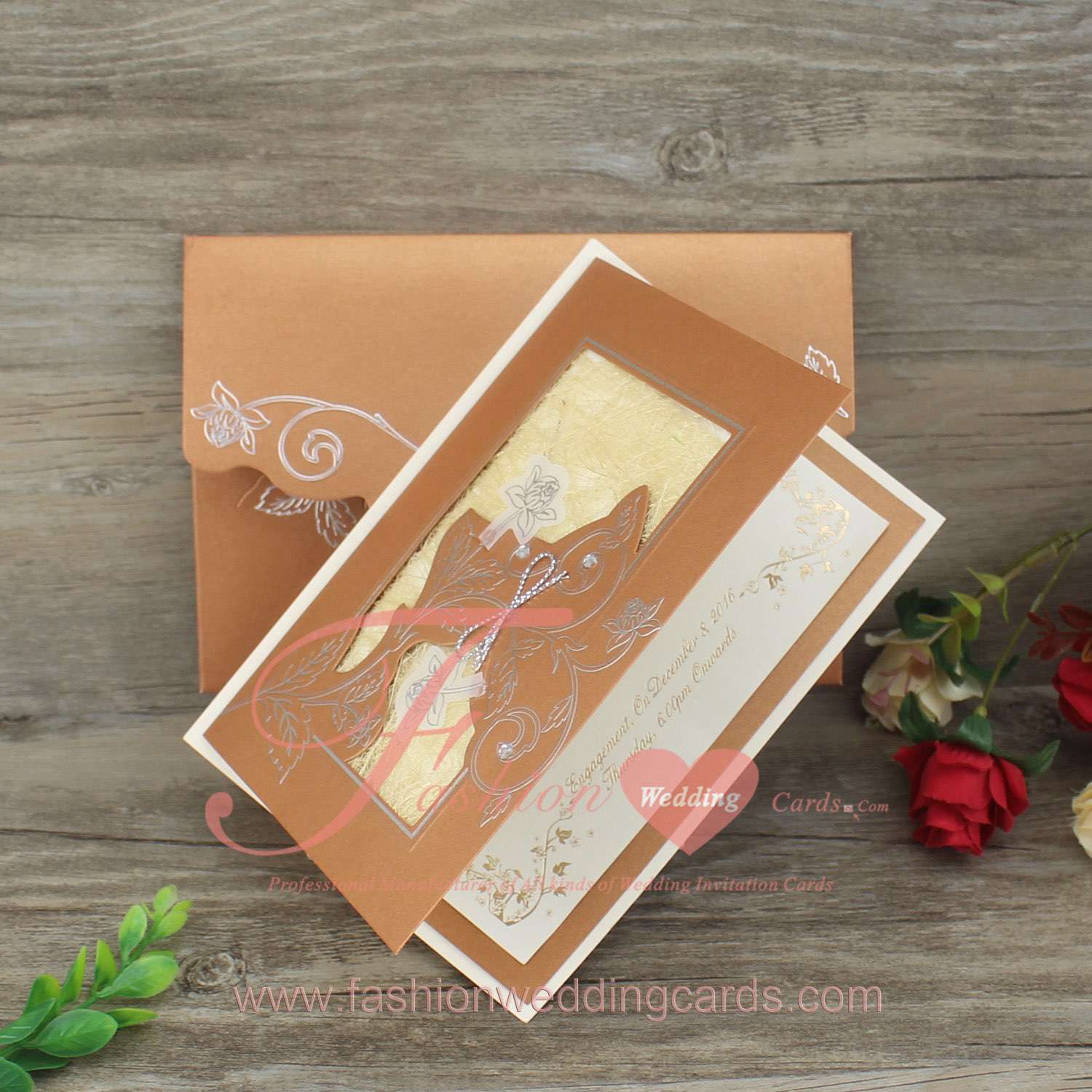 Blue White Brown Country Wedding Invitations